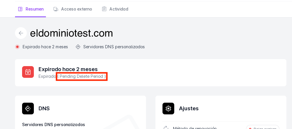 Dominio en estado de Pending Delete 