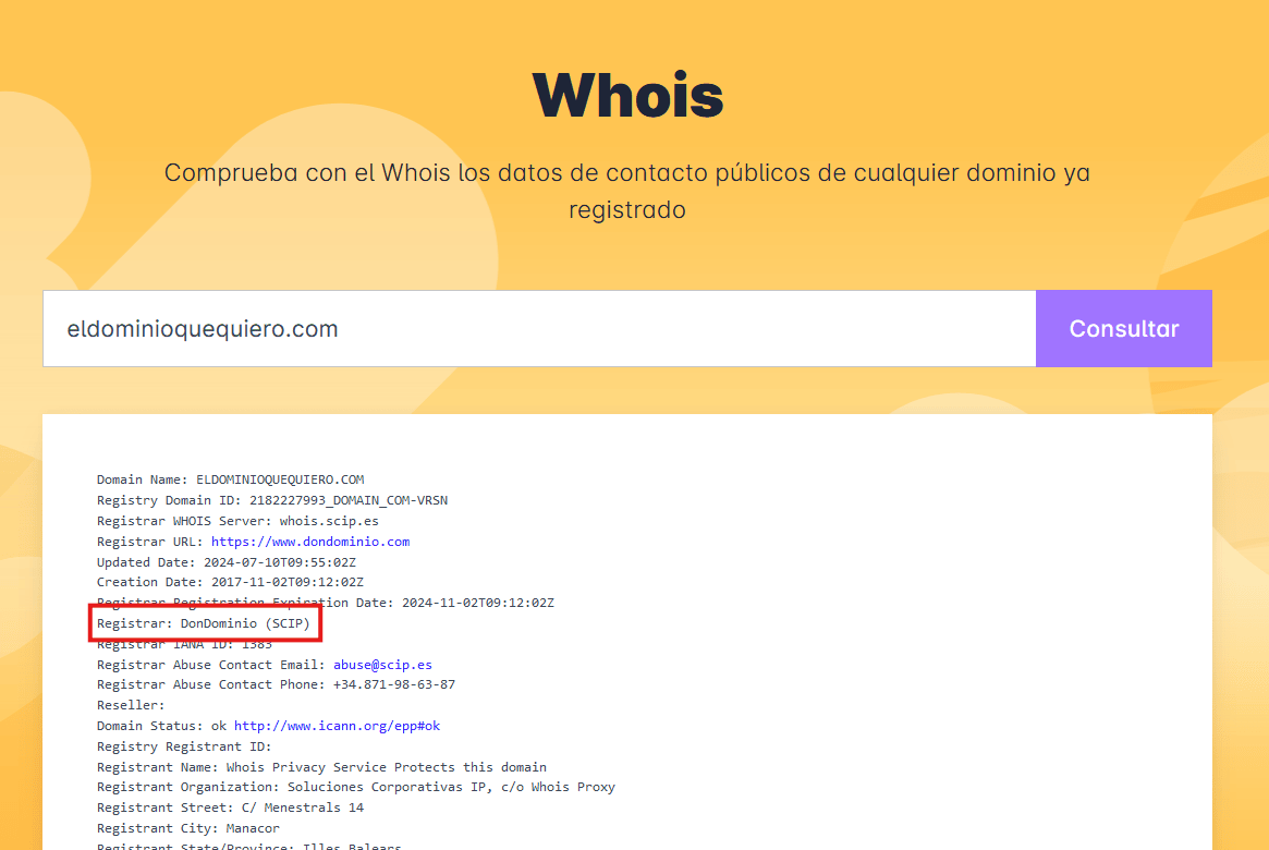 Consulta Whois de Dominio en DonDominio.com