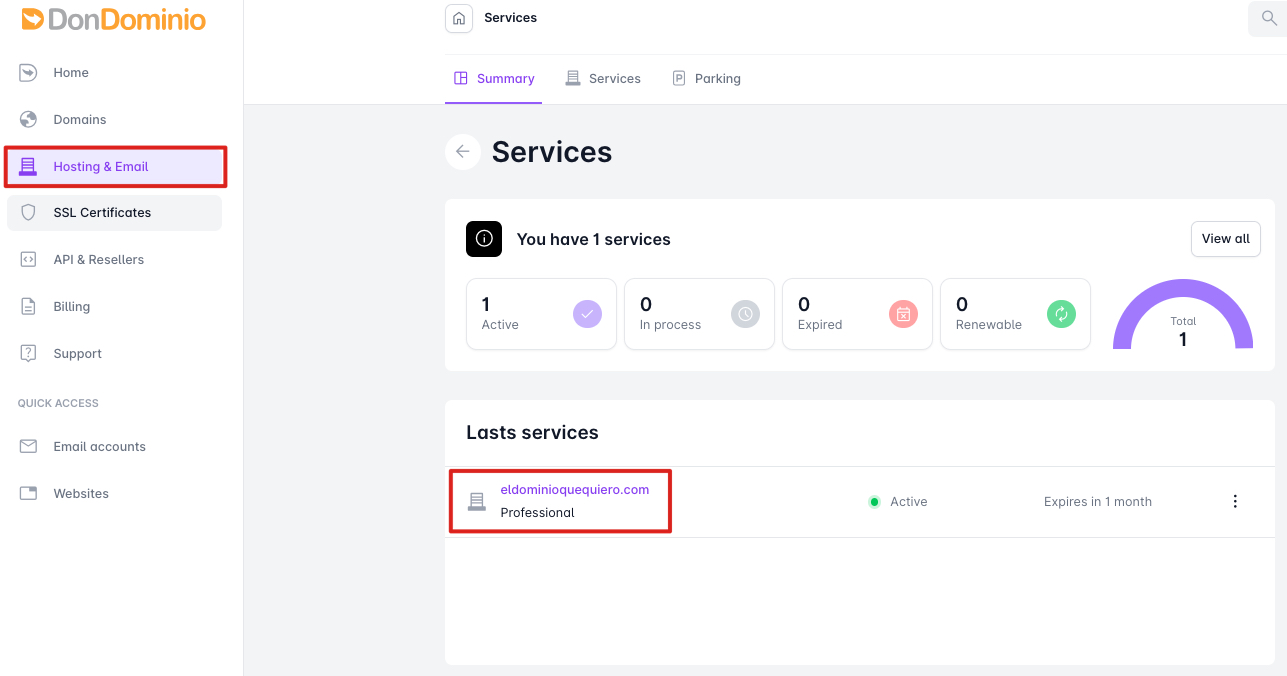 Access the hosting management panel