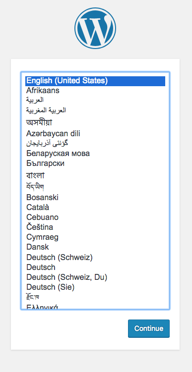 WordPress installer step 1