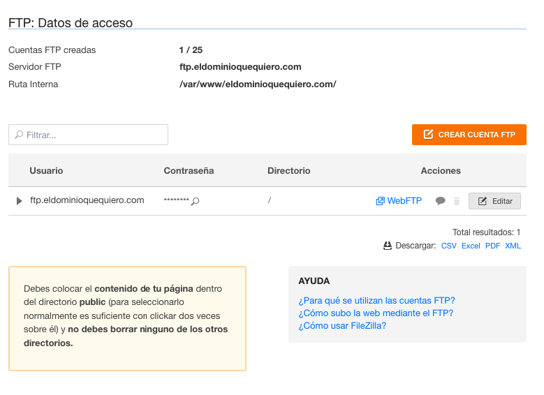 Gestión de cuentas FTP en DonDominio