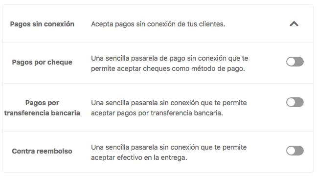 apartado 2 configurador WooCommerce - pagos offline